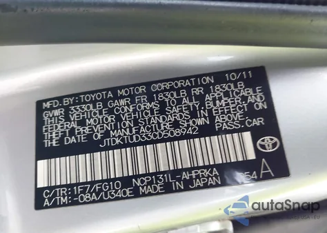 2012 Toyota Yaris Le from USA, damaged, VIN JTDKTUD33CD508942